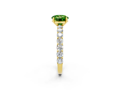 Yellow gold Round Cut Peridot Solitaire Ring with Shared Prong Pavé Band and Four-Prong Setting_2