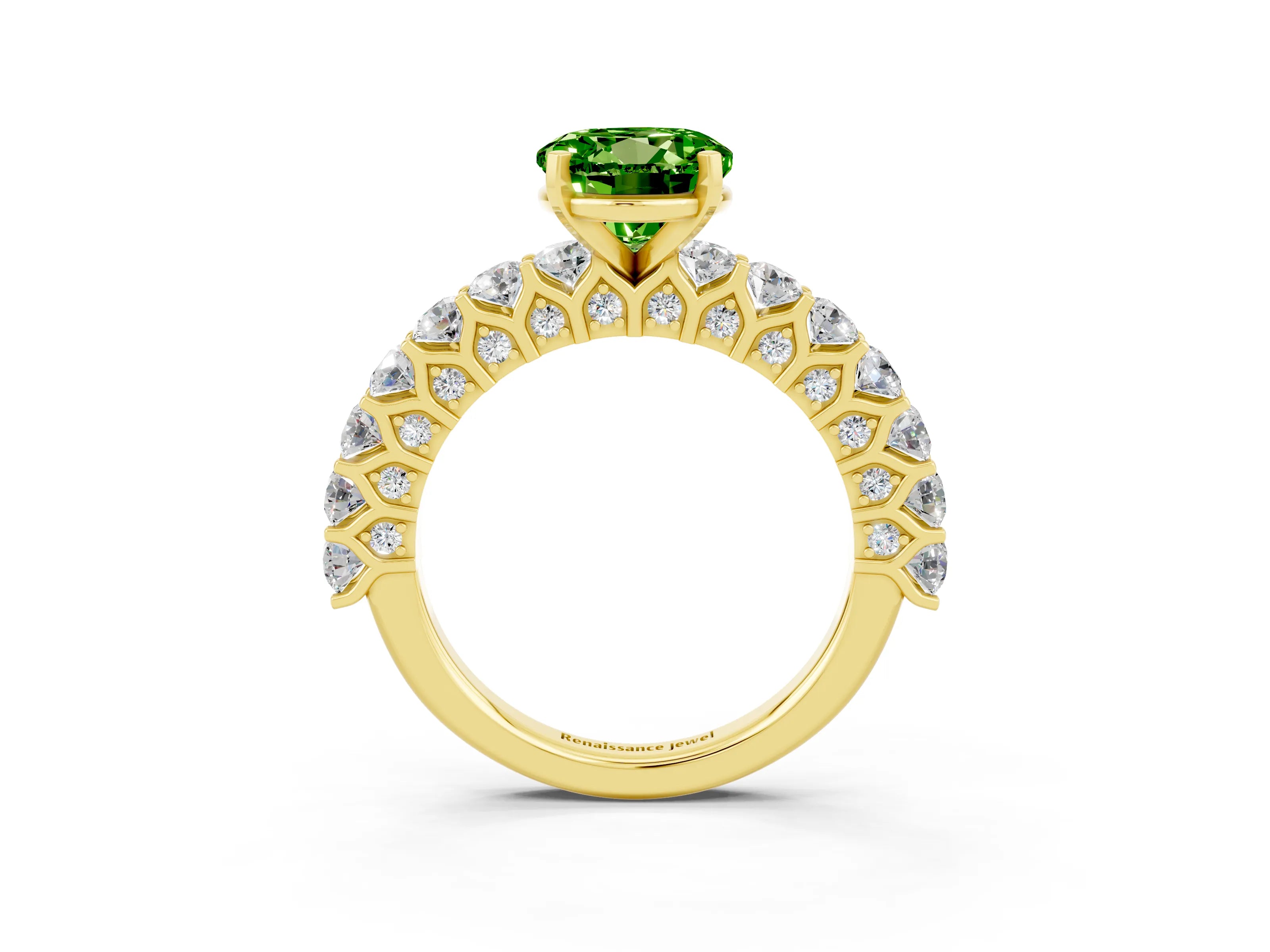 Yellow gold Round Cut Peridot Solitaire Ring with Shared Prong Pavé Band and Four-Prong Setting_3