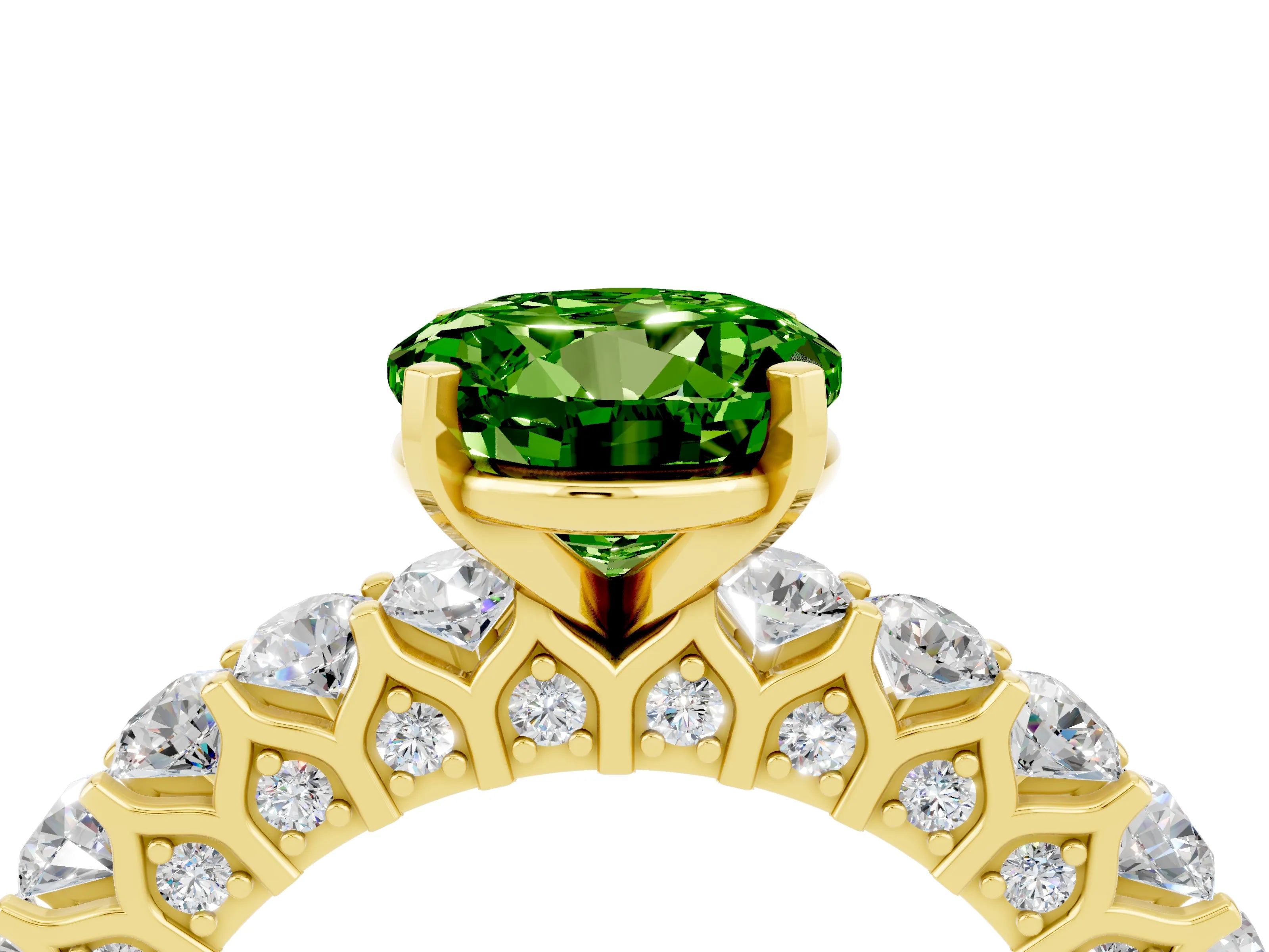 Yellow gold Round Cut Peridot Solitaire Ring with Shared Prong Pavé Band and Four-Prong Setting_4