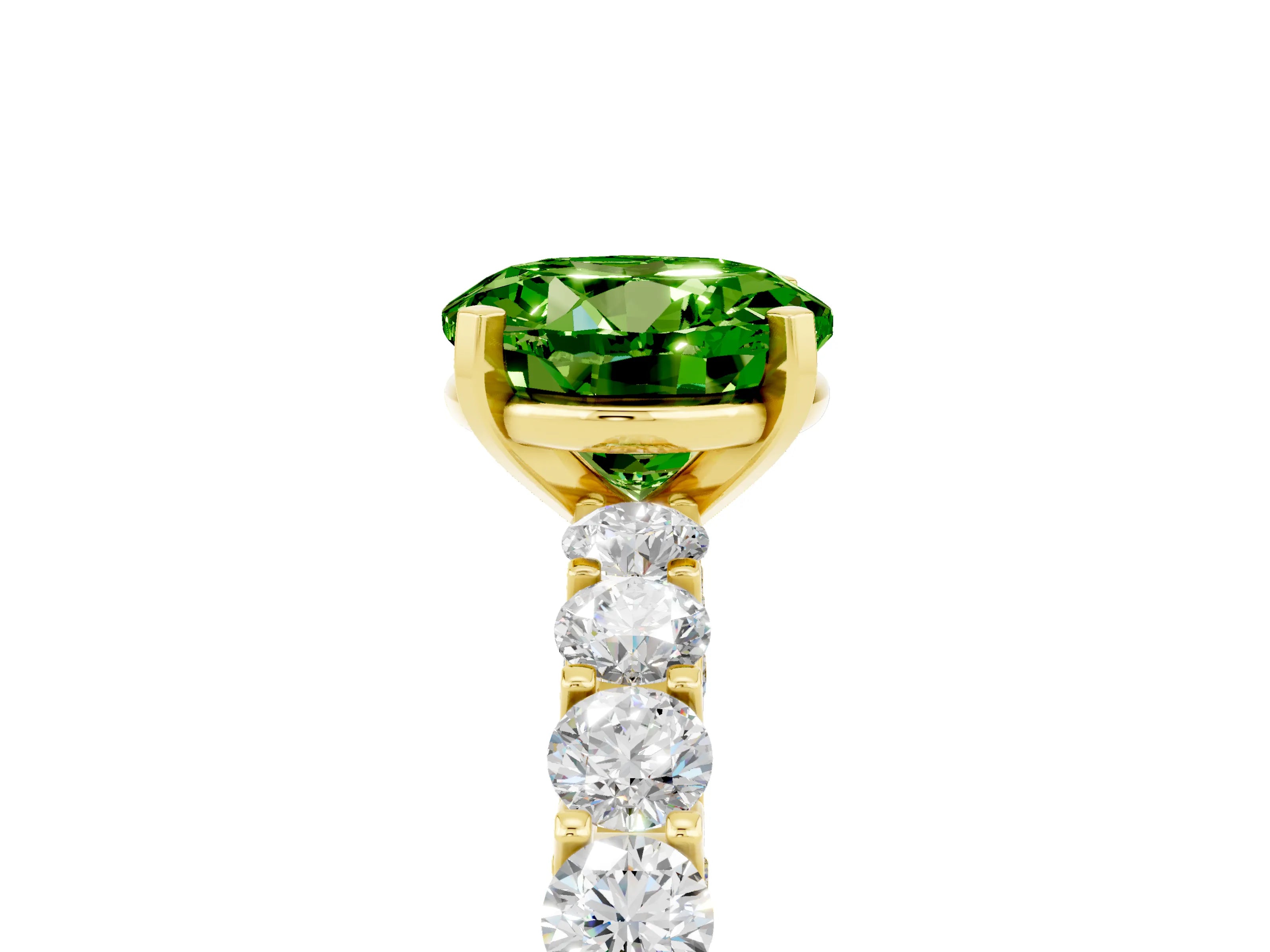 Yellow gold Round Cut Peridot Solitaire Ring with Shared Prong Pavé Band and Four-Prong Setting_5