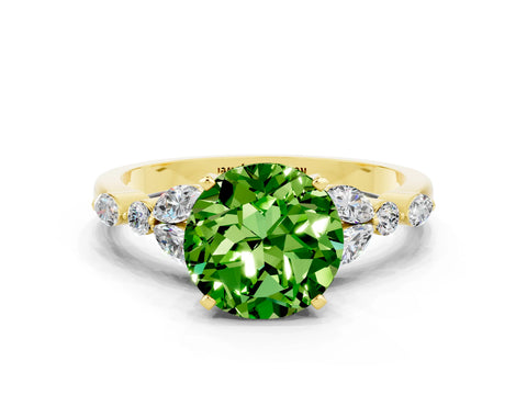 Yellow gold Round Cut Peridot Solitaire Ring with Side Stones and Four-Prong Setting_12
