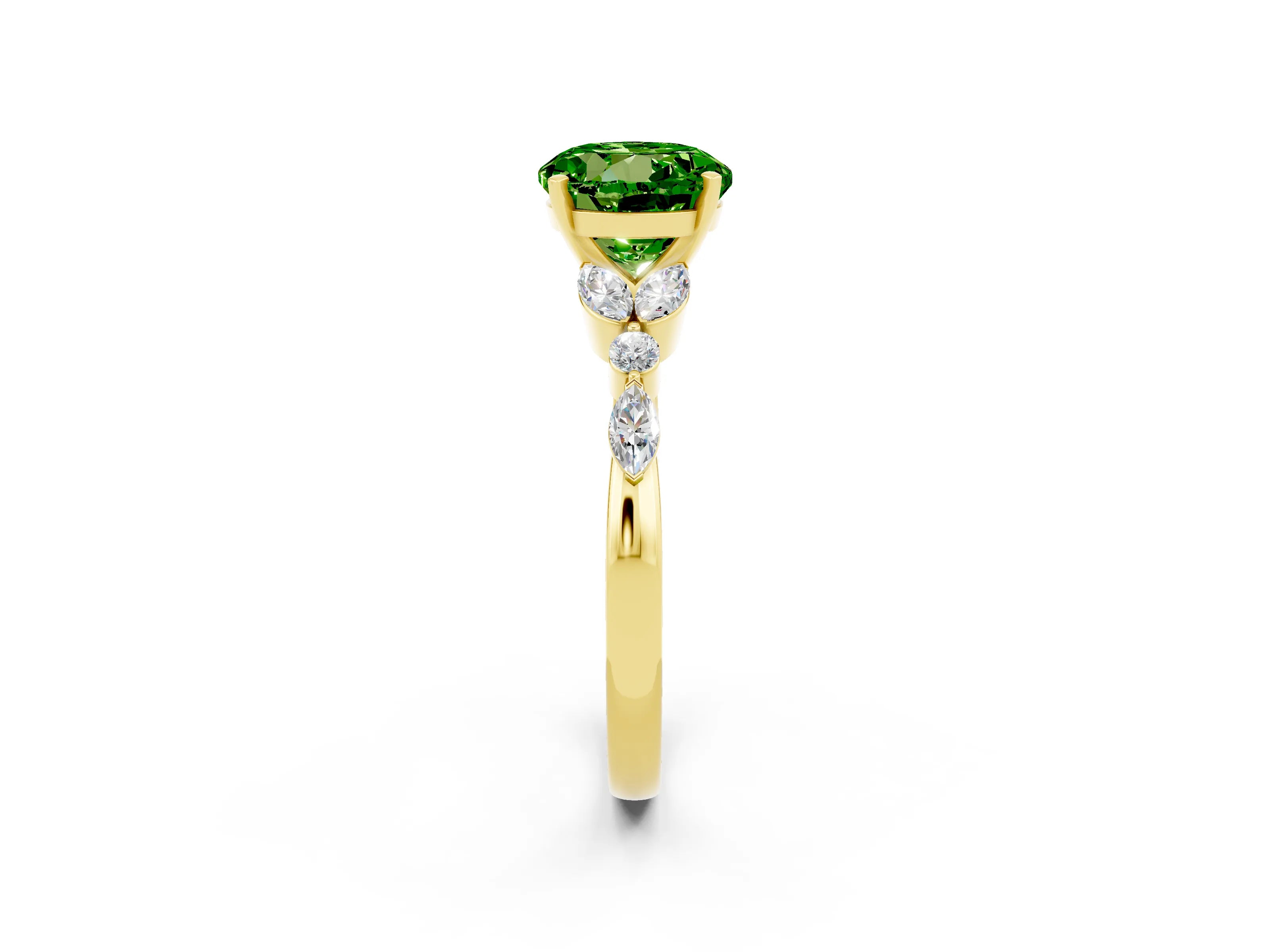 Yellow gold Round Cut Peridot Solitaire Ring with Side Stones and Four-Prong Setting_14