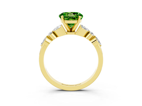 Yellow gold Round Cut Peridot Solitaire Ring with Side Stones and Four-Prong Setting_15
