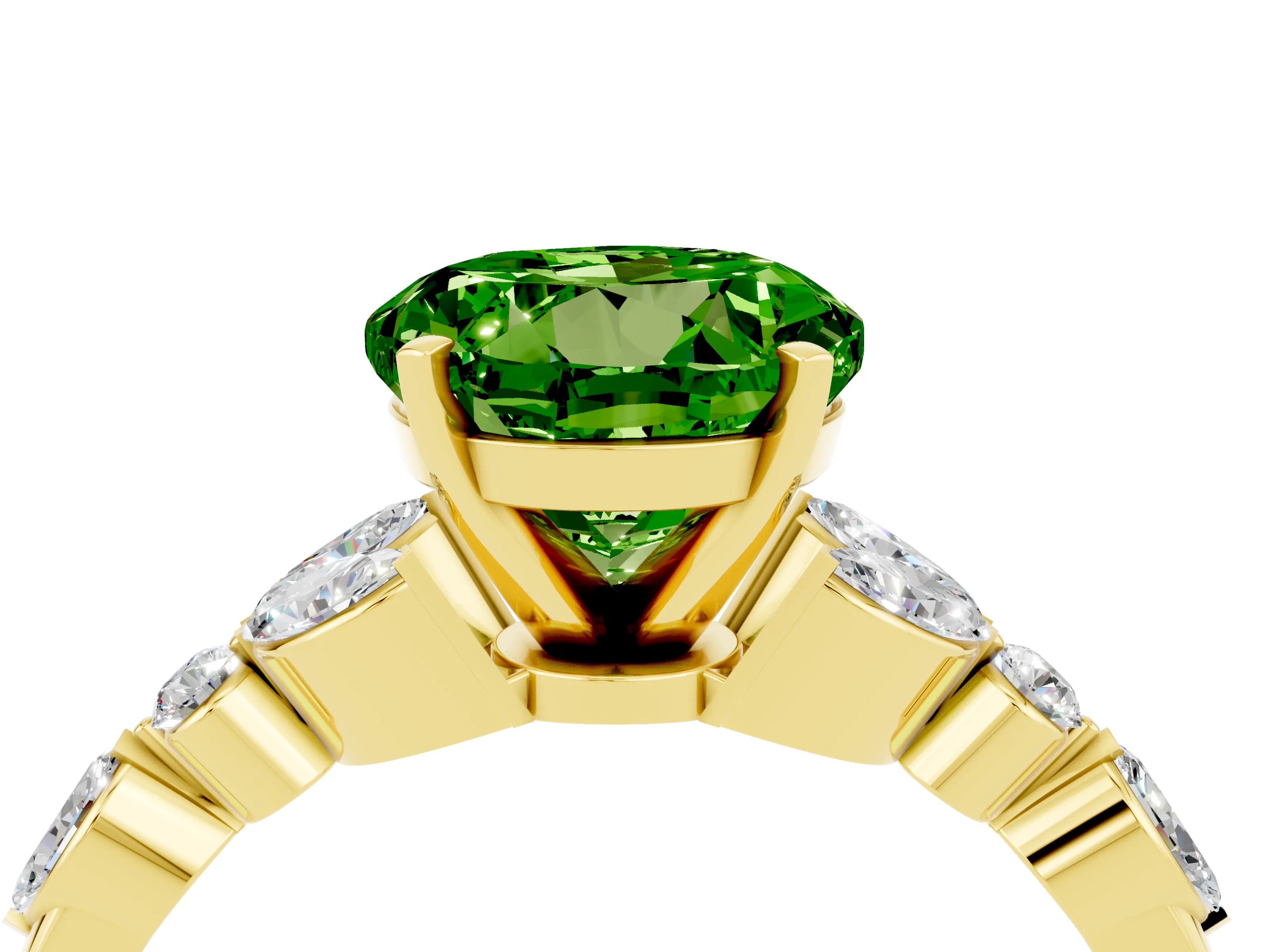 Yellow gold Round Cut Peridot Solitaire Ring with Side Stones and Four-Prong Setting_16