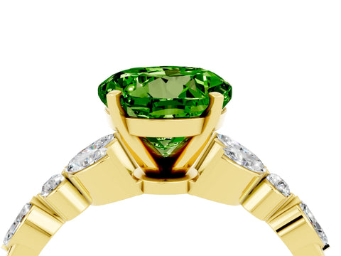 Yellow gold Round Cut Peridot Solitaire Ring with Side Stones and Four-Prong Setting_16