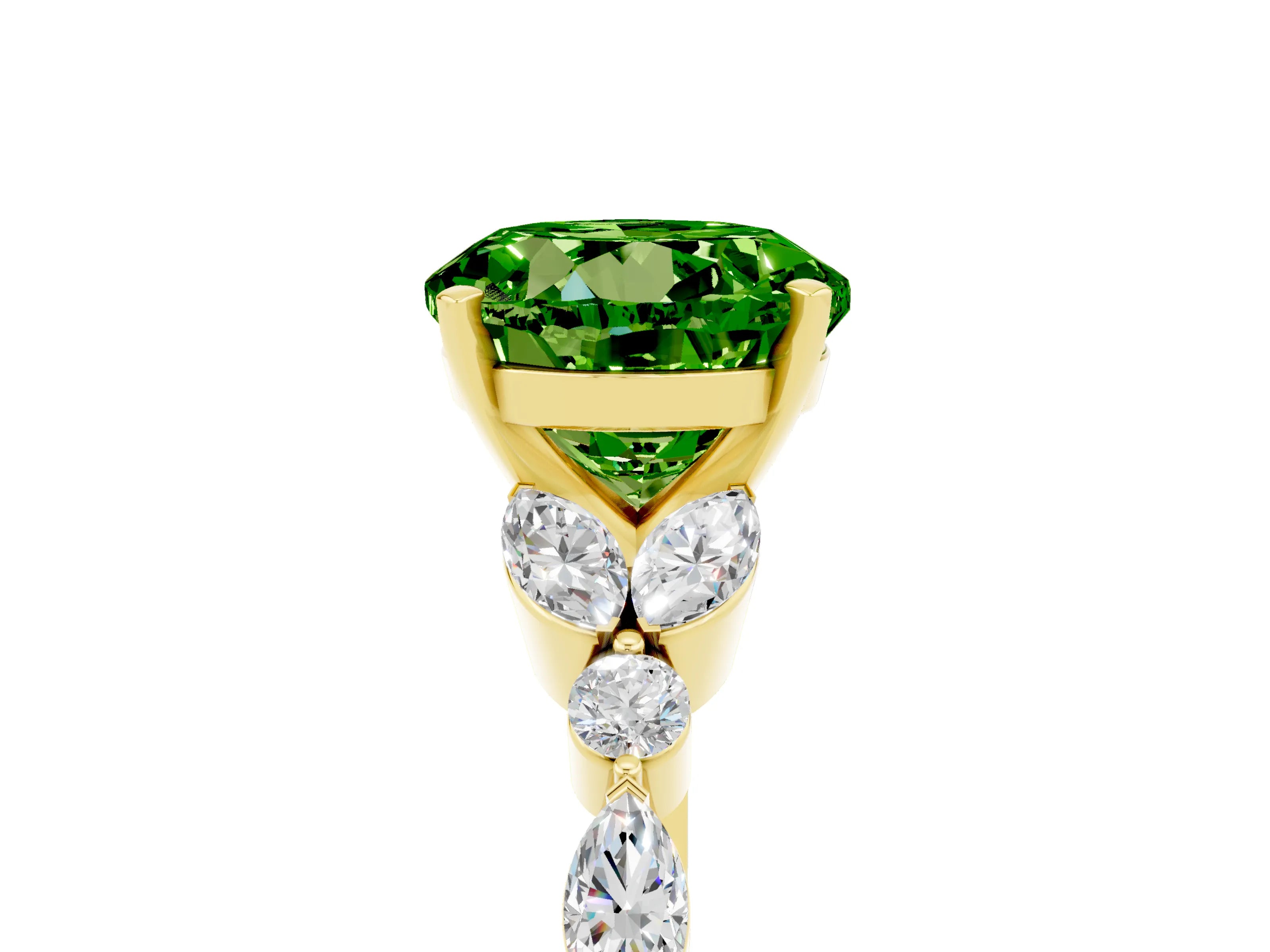 Yellow gold Round Cut Peridot Solitaire Ring with Side Stones and Four-Prong Setting_17