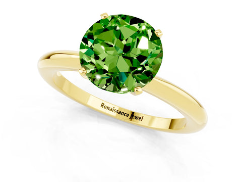 Yellow gold Round Cut Peridot Solitaire Ring with Six-Prong Setting and Classic Band_1
