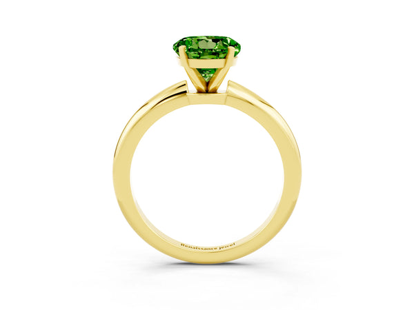 Yellow gold Round Cut Peridot Solitaire Ring with Six-Prong Setting and Classic Band