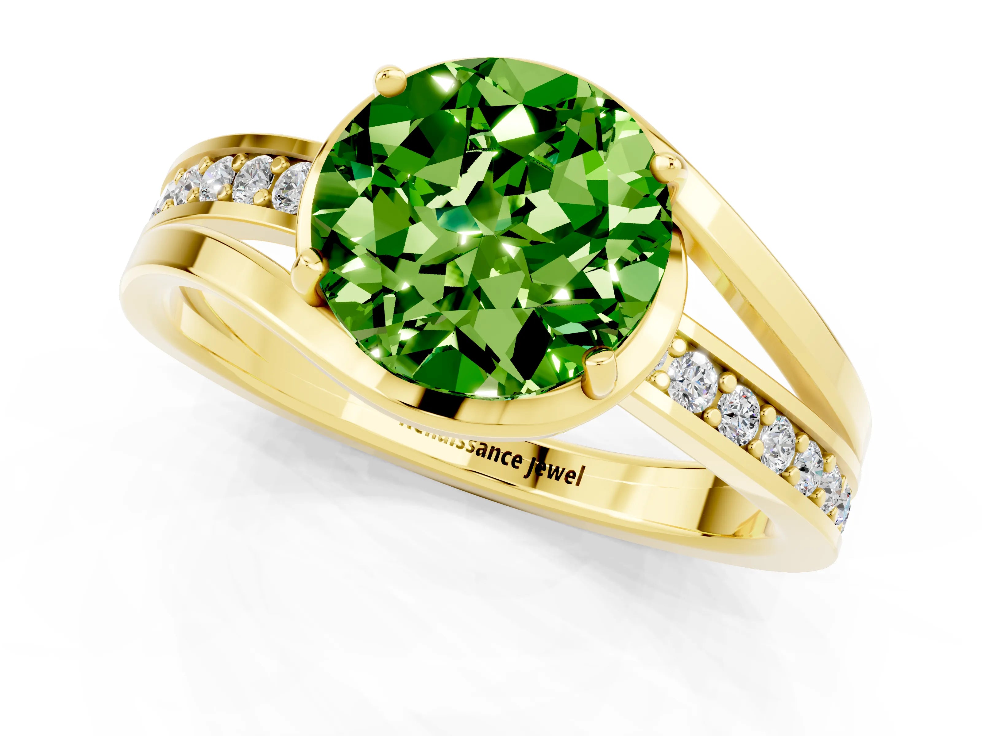Yellow gold Round Cut Peridot Solitaire Ring with Split Shank and Prong Setting_1