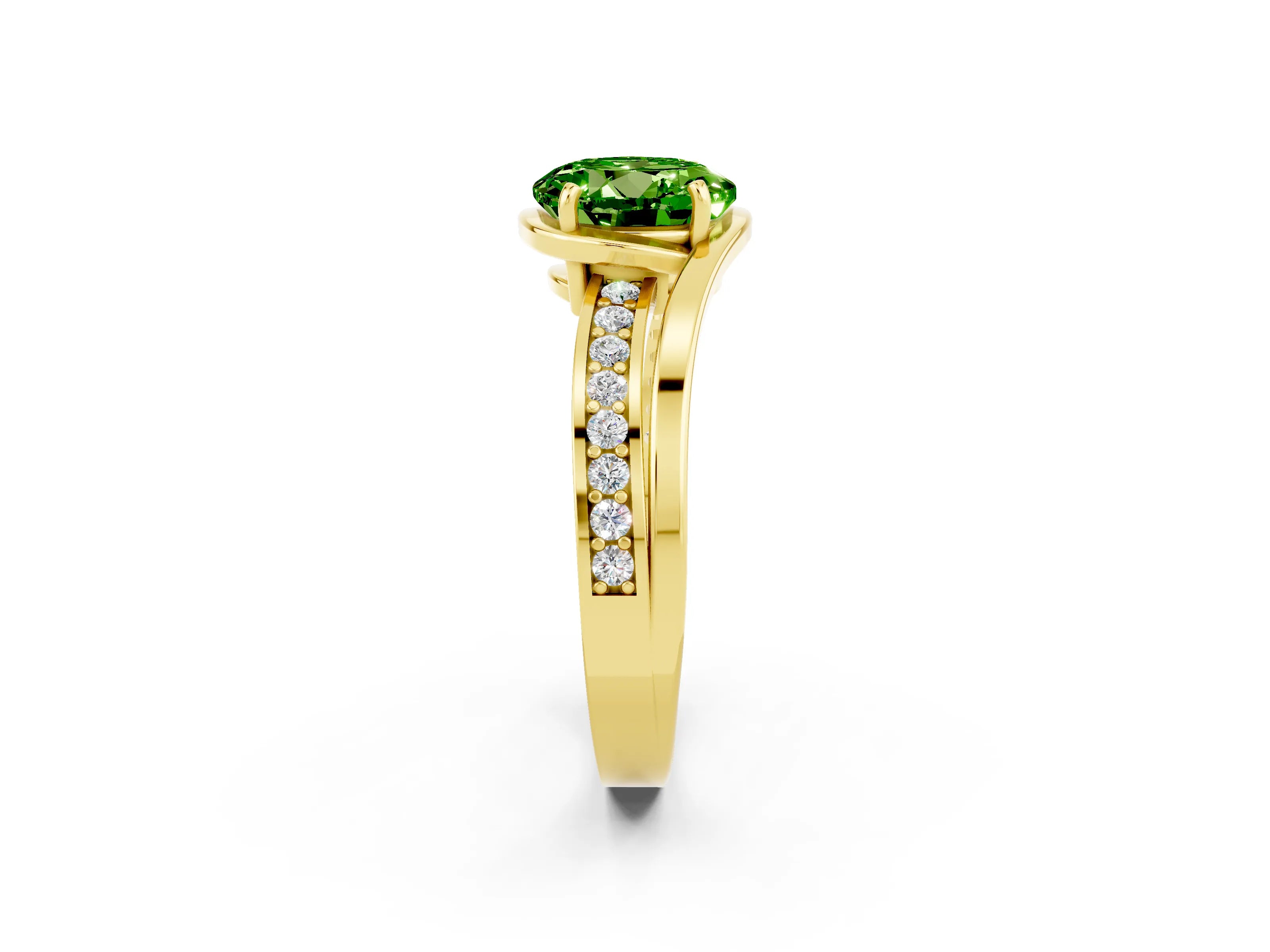 Yellow gold Round Cut Peridot Solitaire Ring with Split Shank and Prong Setting_2