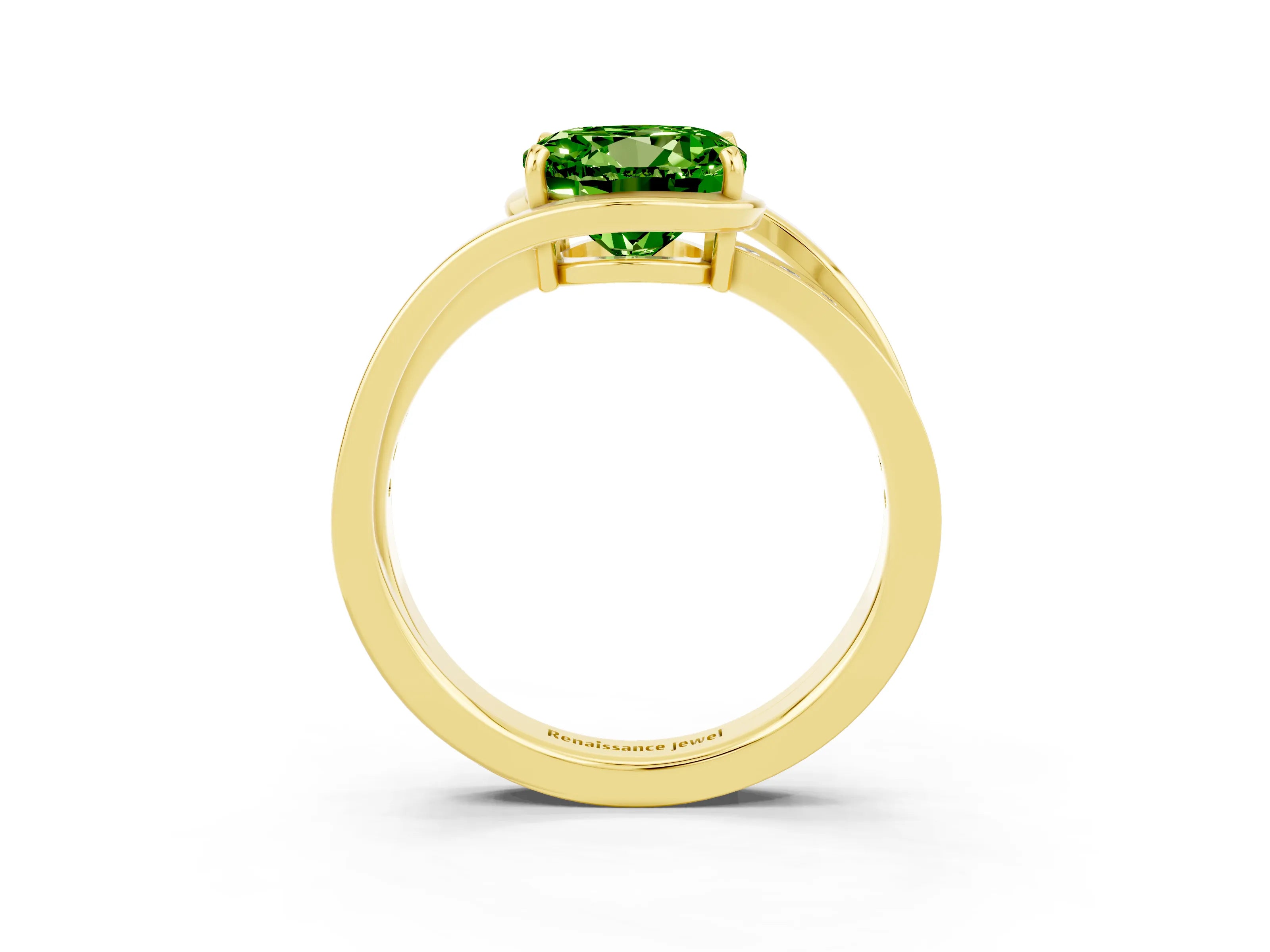Yellow gold Round Cut Peridot Solitaire Ring with Split Shank and Prong Setting_3