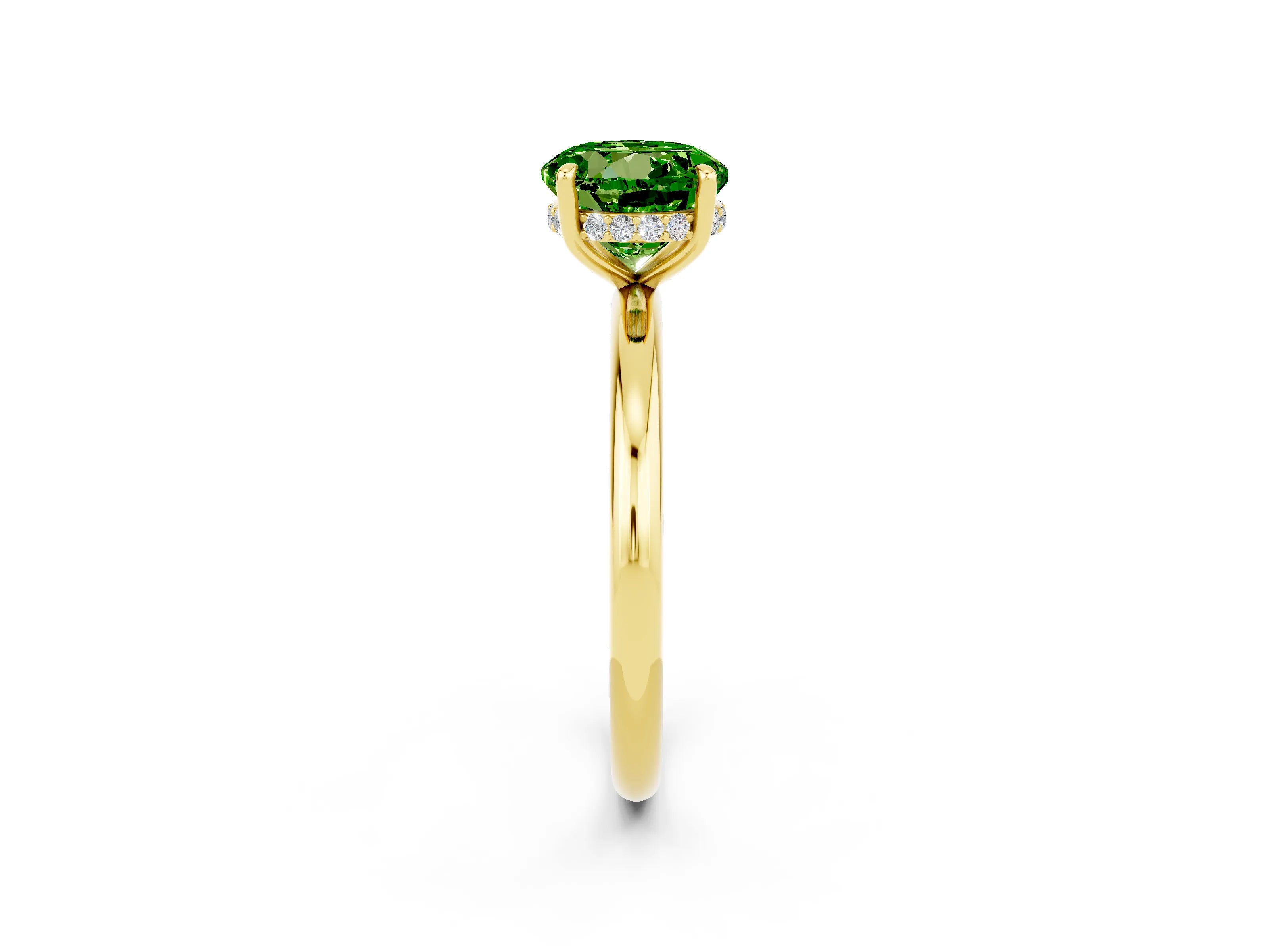 Yellow gold Round Cut Peridot Solitaire Ring with Thin Band and Four-Prong Setting_14