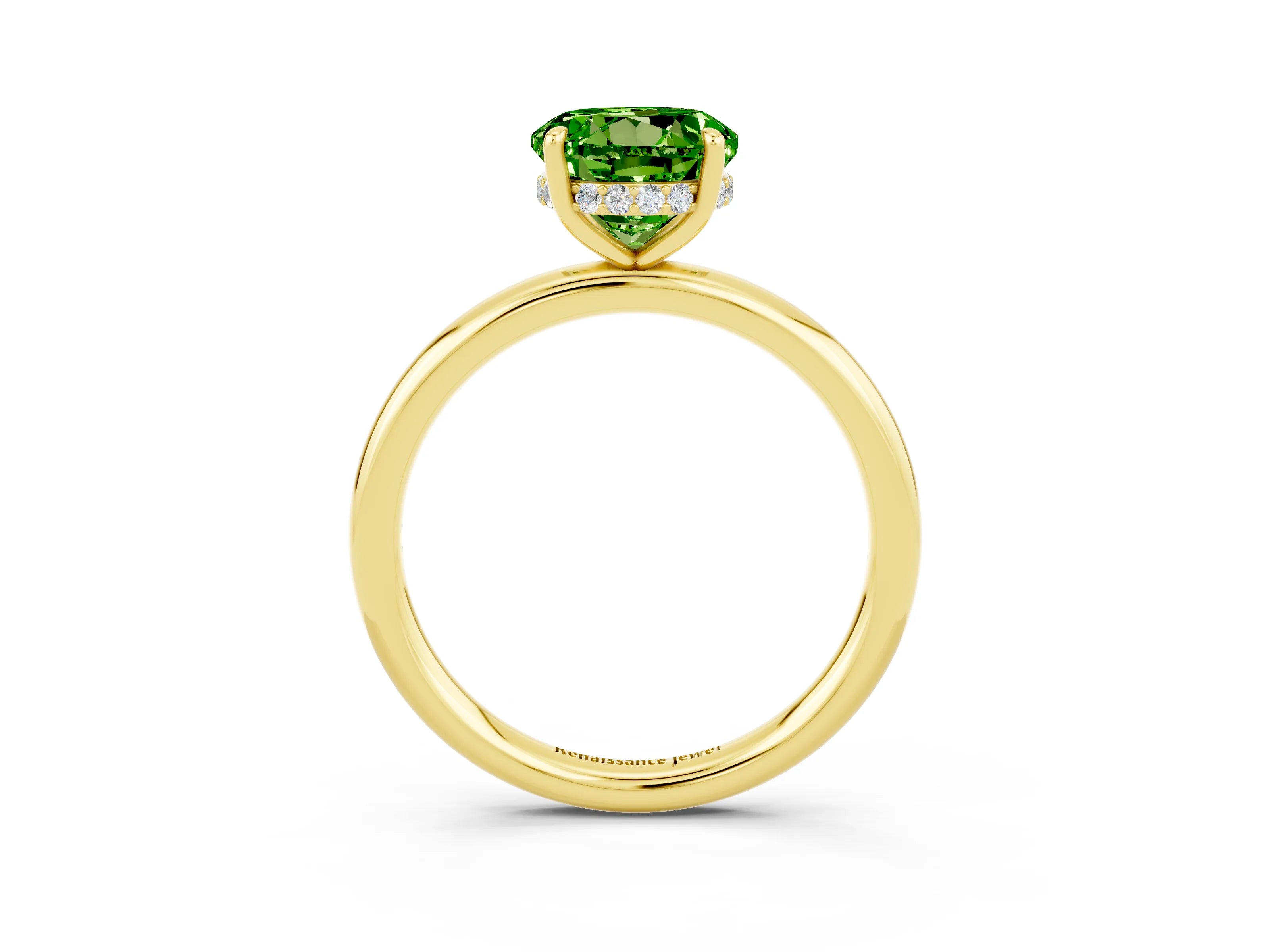 Yellow gold Round Cut Peridot Solitaire Ring with Thin Band and Four-Prong Setting_15