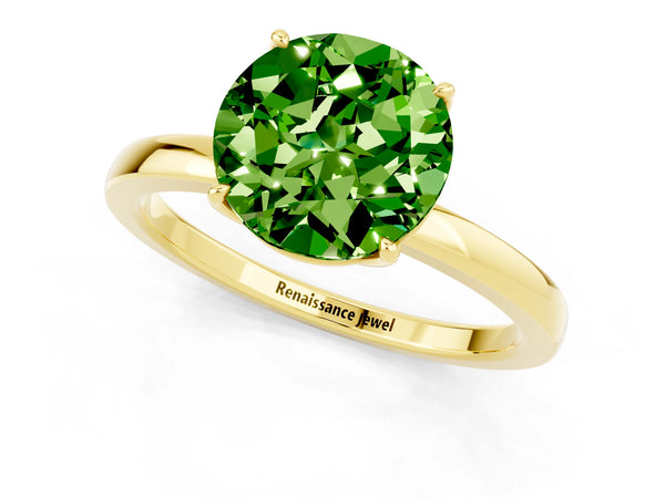 Yellow gold Round Cut Peridot Solitaire Ring with Thin Band and Prong Setting
