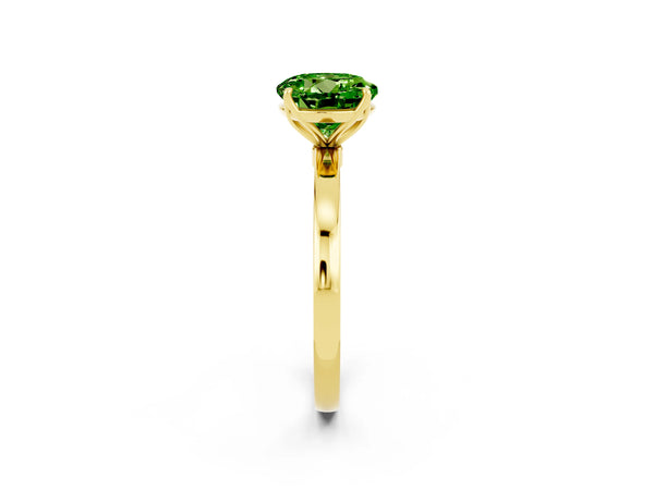 Yellow gold Round Cut Peridot Solitaire Ring with Thin Band and Prong Setting