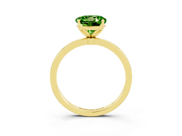Yellow gold Round Cut Peridot Solitaire Ring with Thin Band and Prong Setting