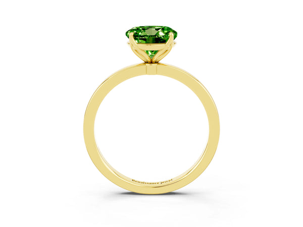 Yellow gold Round Cut Peridot Solitaire Ring with Thin Band and Prong Setting