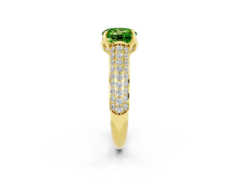Yellow gold Round Cut Peridot Solitaire Ring with Three-Row Pavé Band and Four-Prong Setting_14