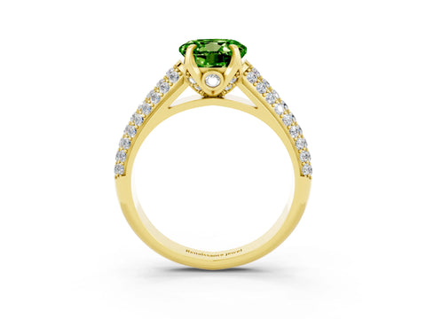 Yellow gold Round Cut Peridot Solitaire Ring with Three-Row Pavé Band and Four-Prong Setting_15