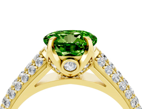 Yellow gold Round Cut Peridot Solitaire Ring with Three-Row Pavé Band and Four-Prong Setting_16