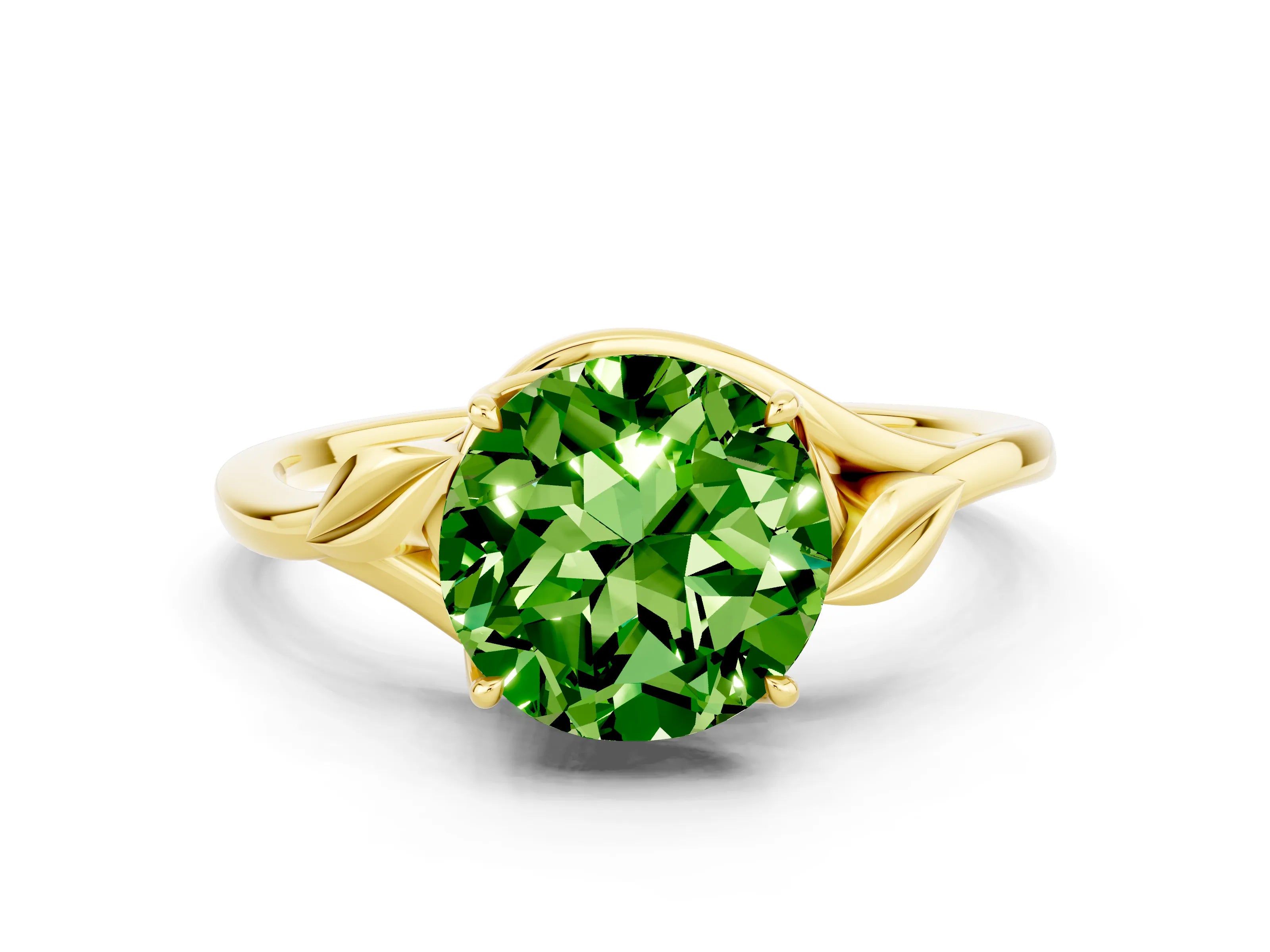 Yellow gold Round Cut Peridot Solitaire Ring with Twist Band and Four-Prong Setting_24