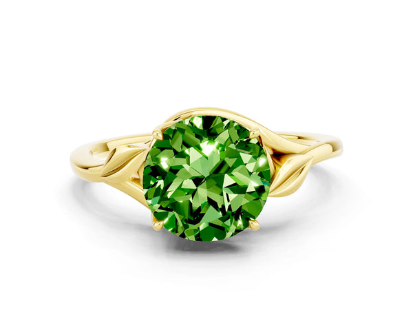 Yellow gold Round Cut Peridot Solitaire Ring with Twist Band and Four-Prong Setting