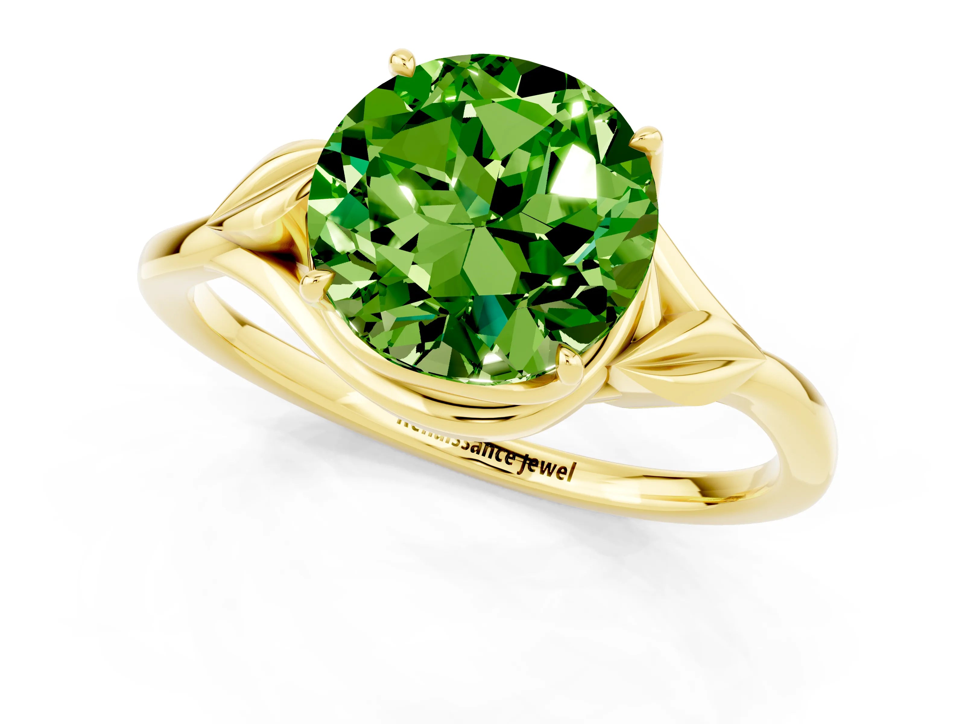 Yellow gold Round Cut Peridot Solitaire Ring with Twist Band and Four-Prong Setting_25