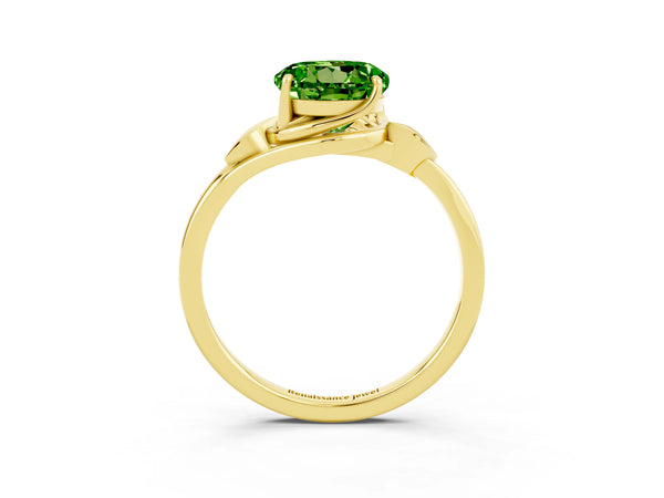 Yellow gold Round Cut Peridot Solitaire Ring with Twist Band and Four-Prong Setting
