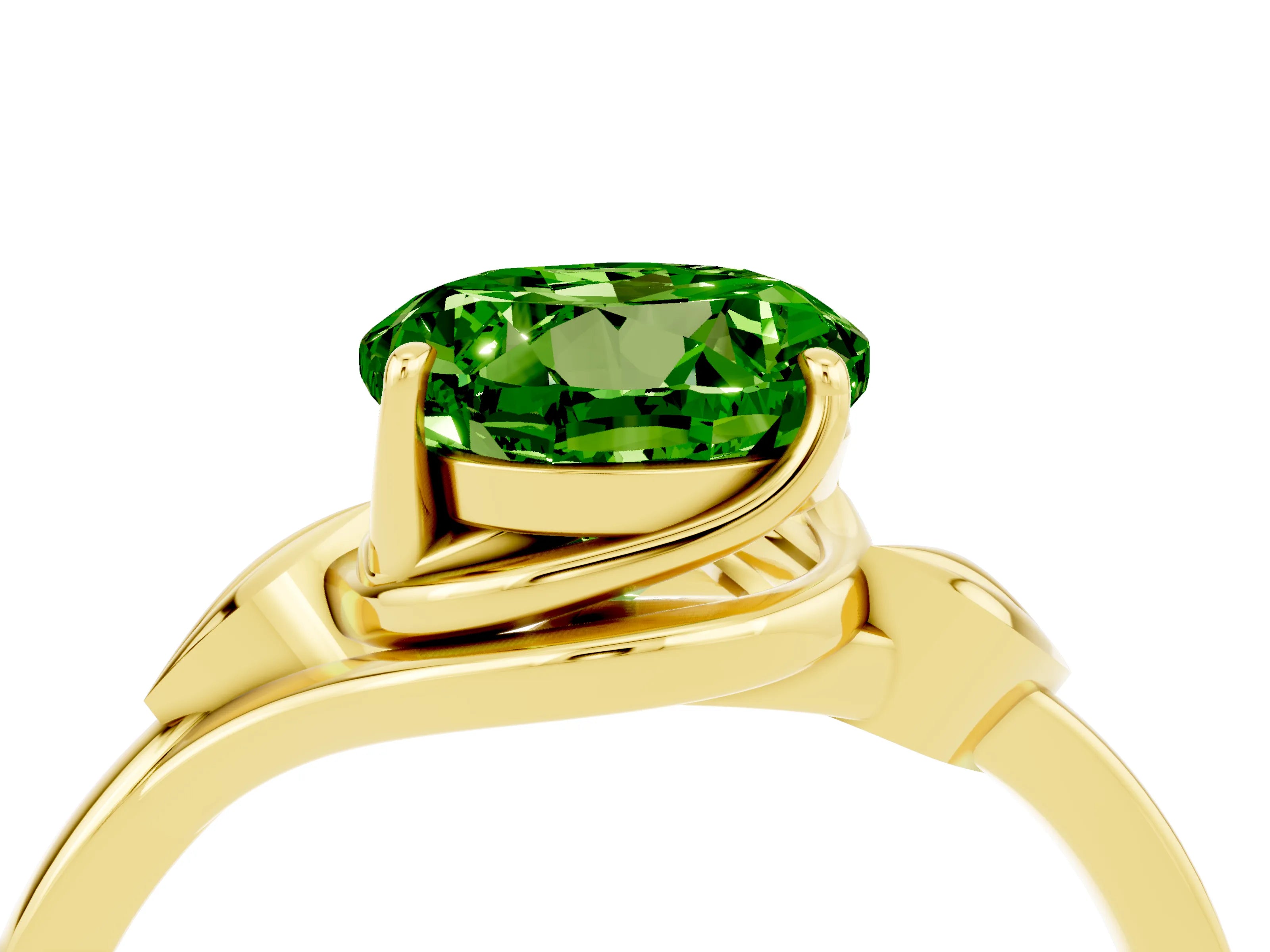 Yellow gold Round Cut Peridot Solitaire Ring with Twist Band and Four-Prong Setting_28