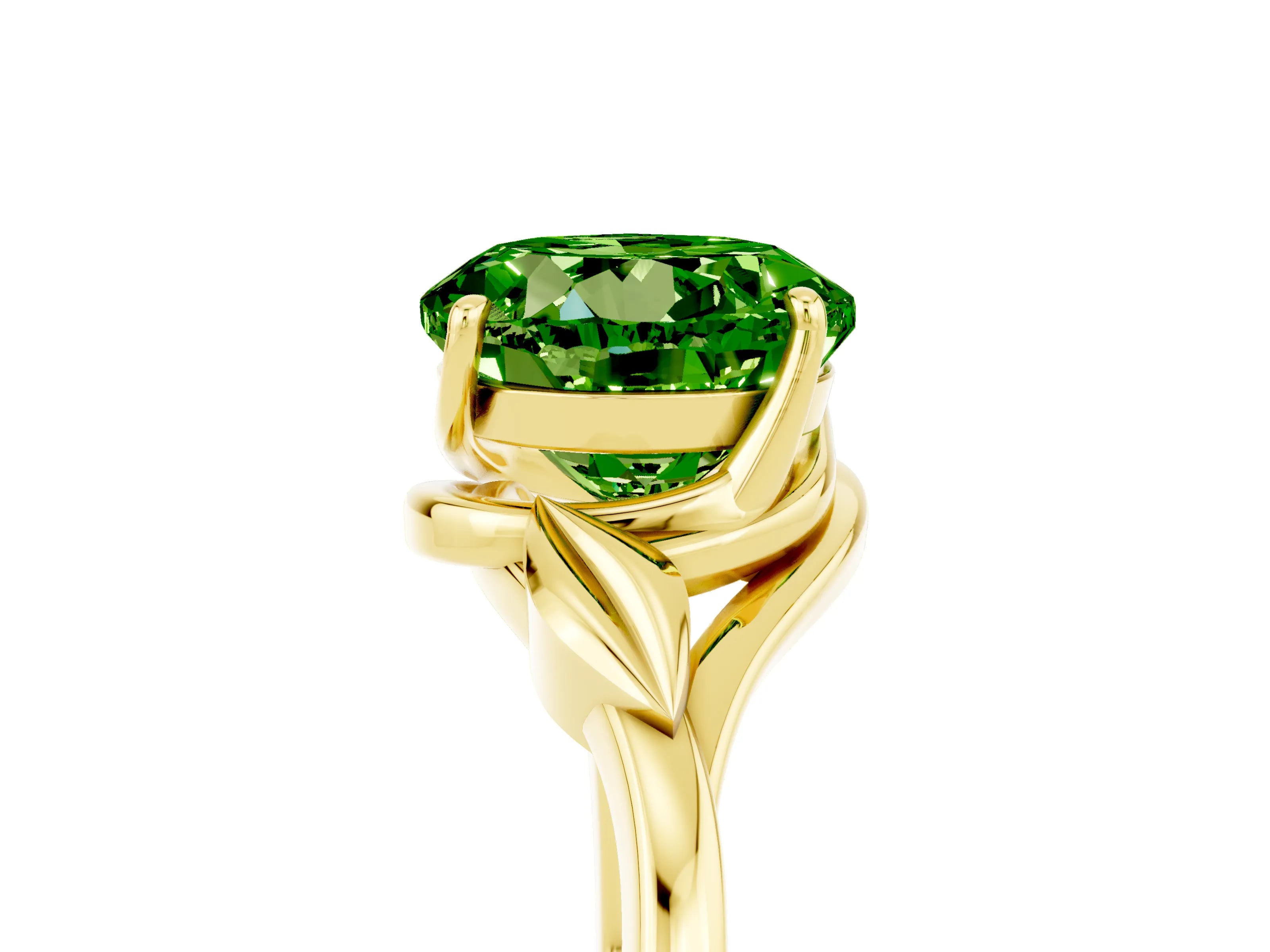Yellow gold Round Cut Peridot Solitaire Ring with Twist Band and Four-Prong Setting_29