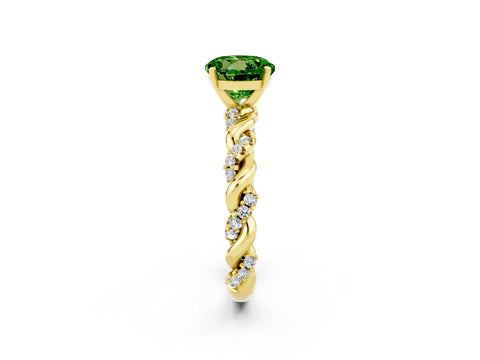 Yellow gold Round Cut Peridot Solitaire Ring with Twisted Band and Pavé Accents_2