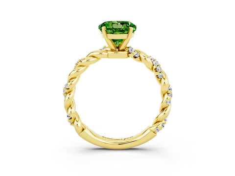 Yellow gold Round Cut Peridot Solitaire Ring with Twisted Band and Pavé Accents_3