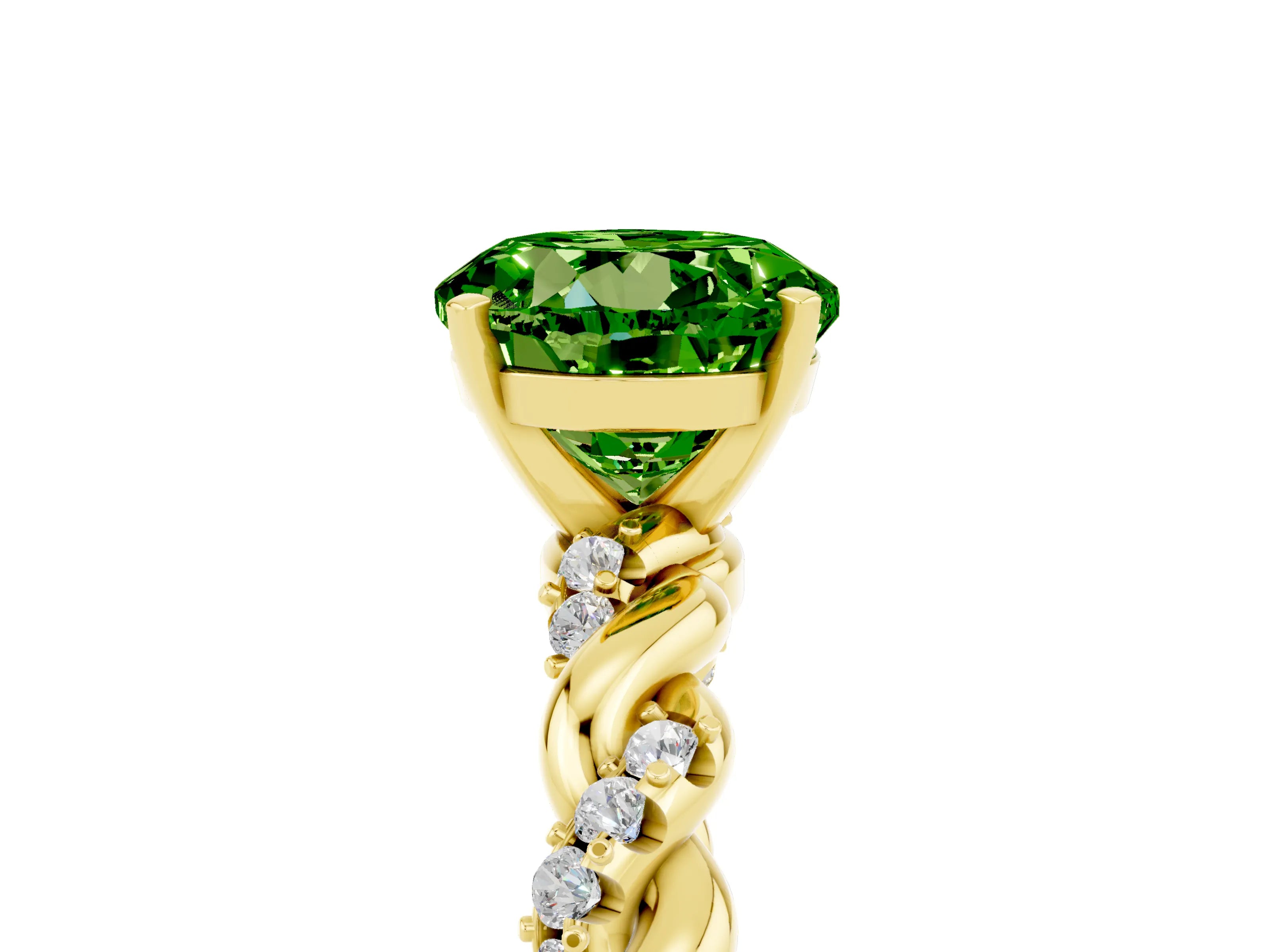 Yellow gold Round Cut Peridot Solitaire Ring with Twisted Band and Pavé Accents_5