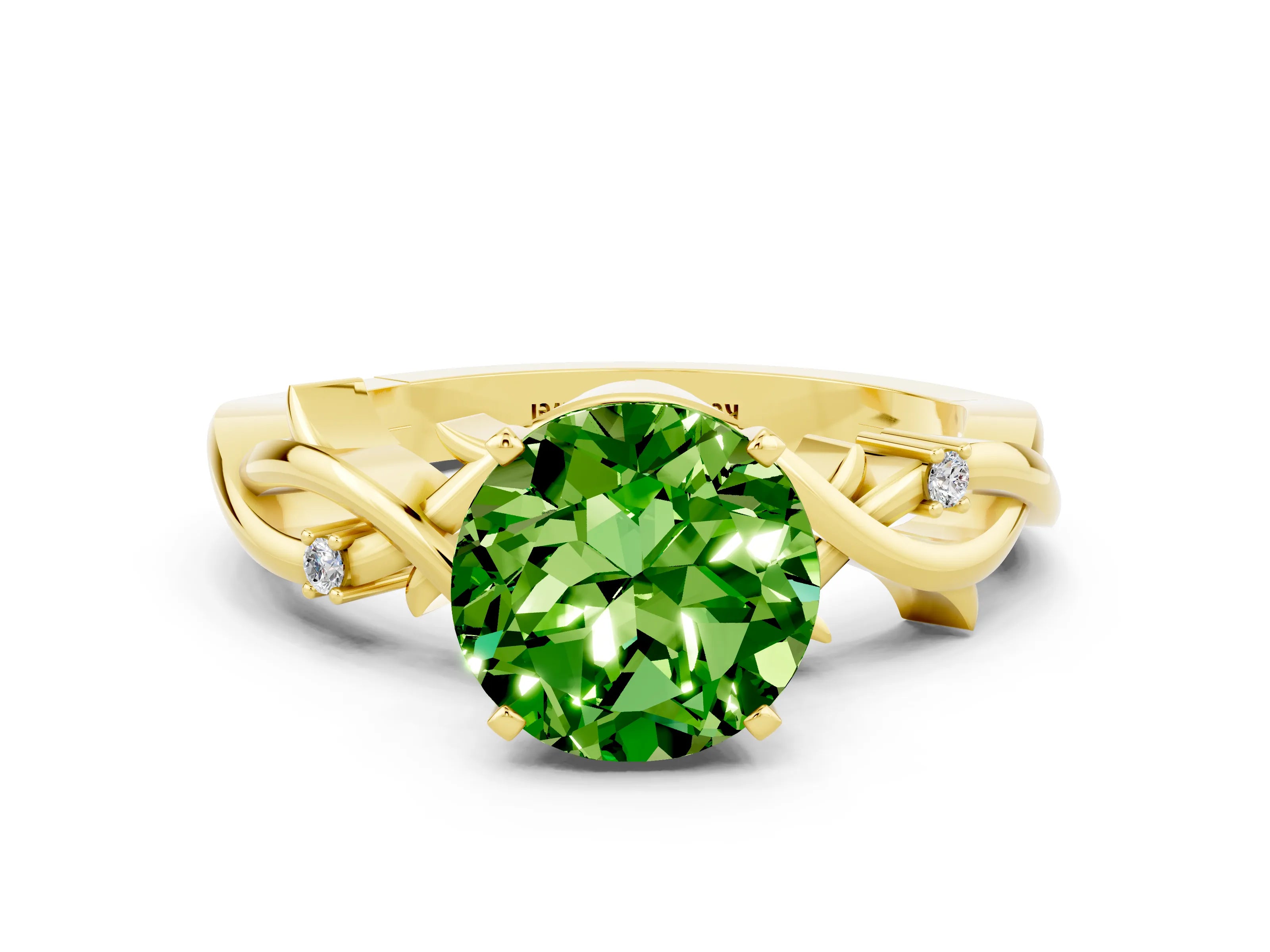 Yellow gold Round Cut Peridot Solitaire Ring with Twisted Band and Prong Setting
