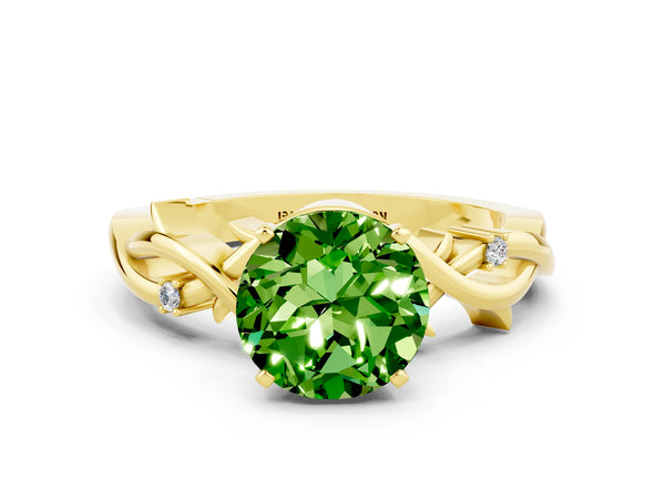Yellow gold Round Cut Peridot Solitaire Ring with Twisted Band and Prong Setting