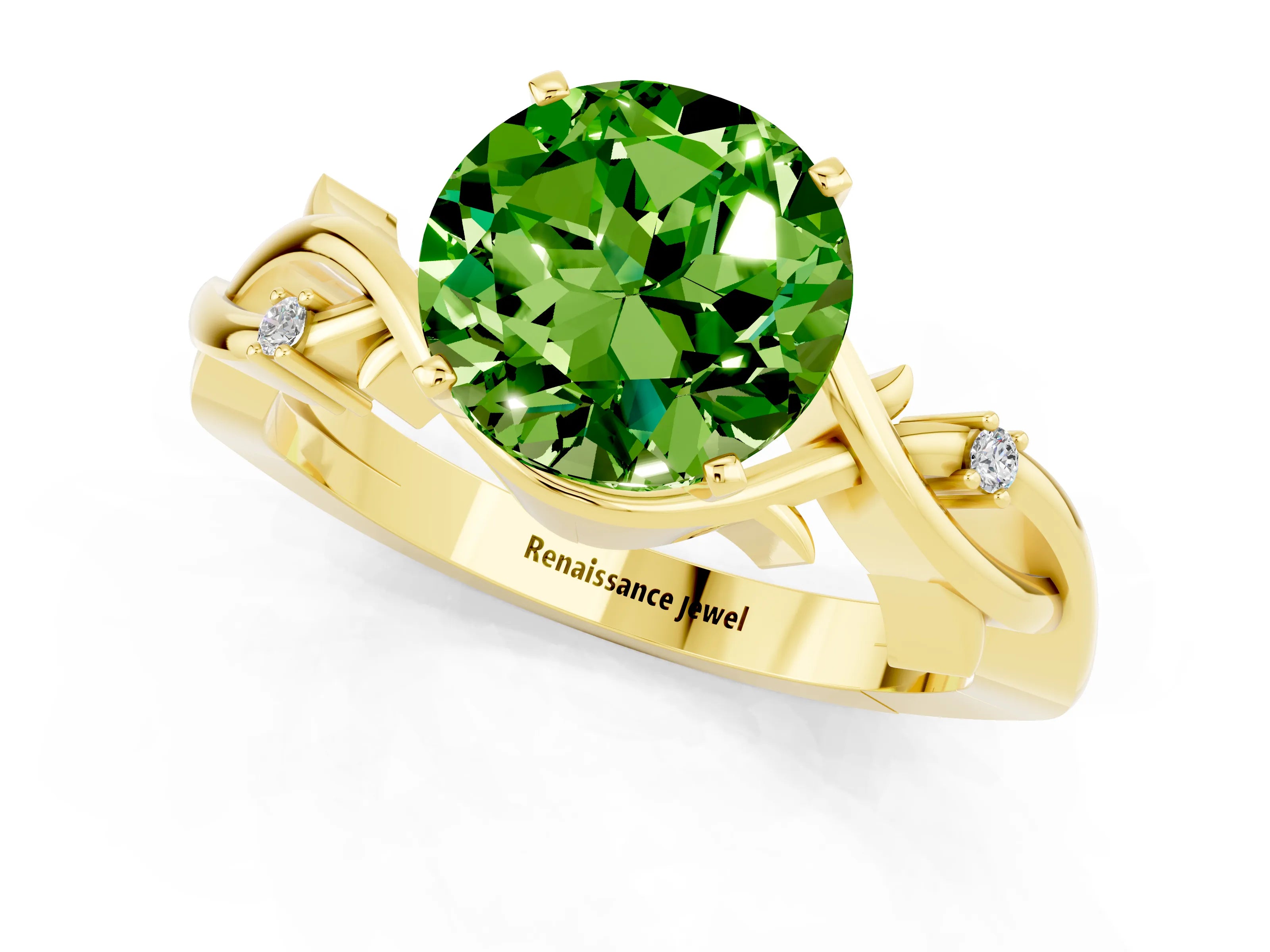 Yellow gold Round Cut Peridot Solitaire Ring with Twisted Band and Prong Setting_1