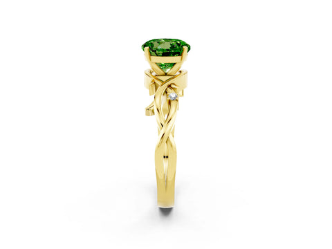 Yellow gold Round Cut Peridot Solitaire Ring with Twisted Band and Prong Setting_2
