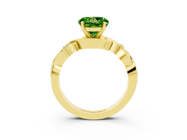 Yellow gold Round Cut Peridot Solitaire Ring with Twisted Band and Prong Setting