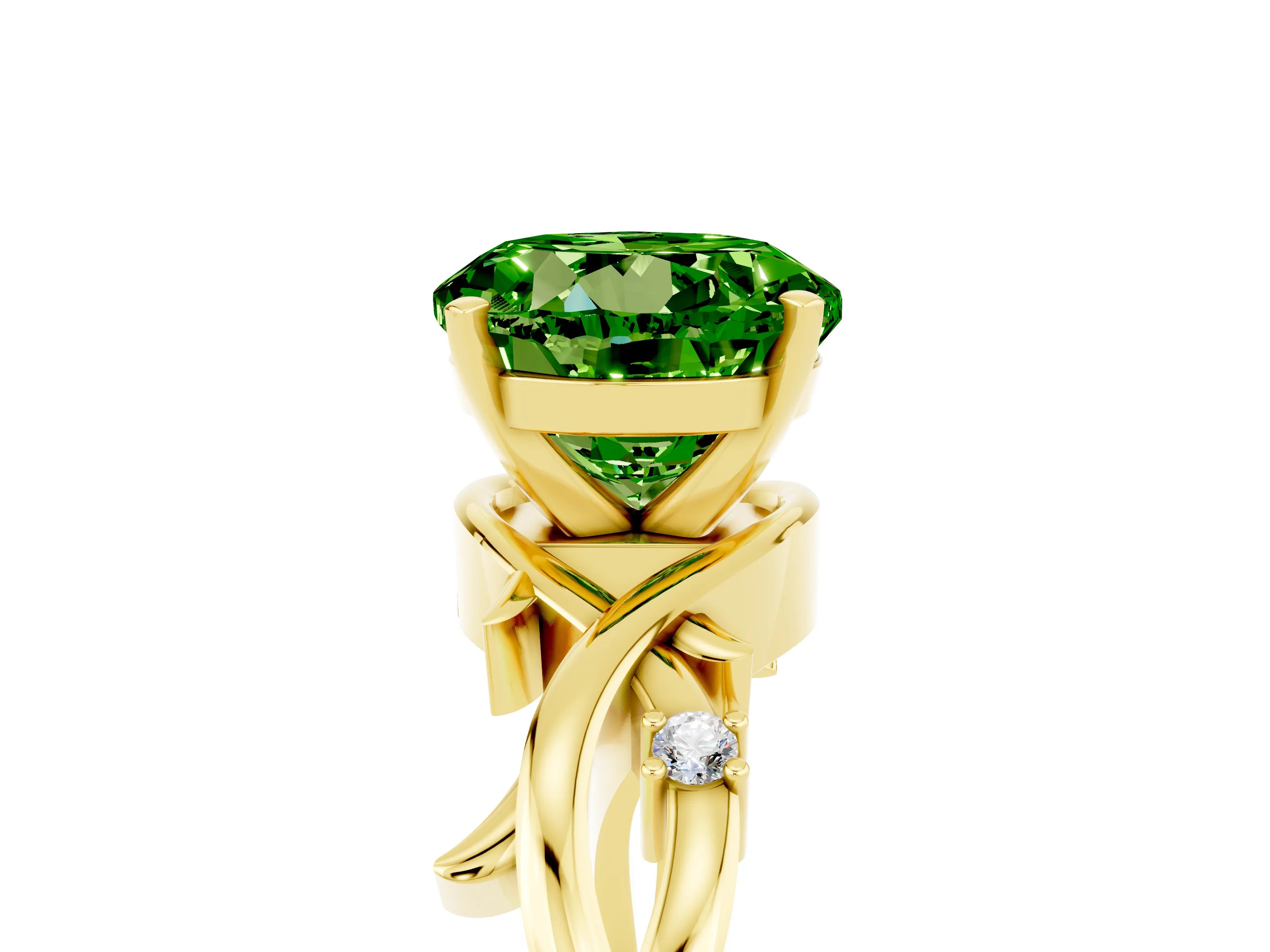 Yellow gold Round Cut Peridot Solitaire Ring with Twisted Band and Prong Setting_5