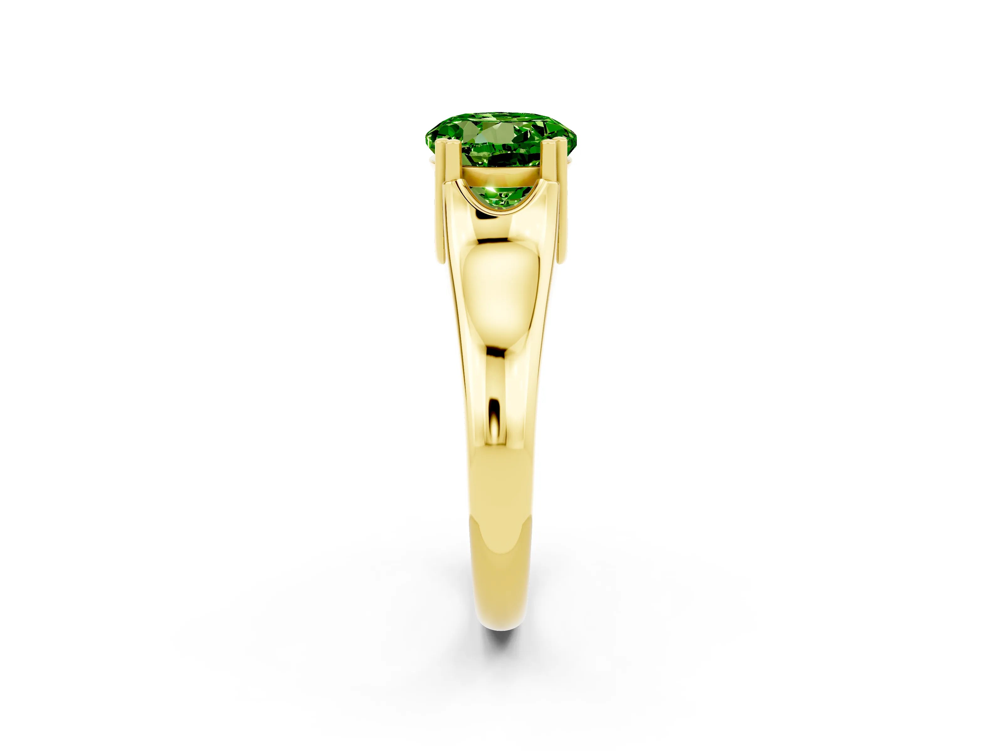 Yellow gold Round Cut Peridot Solitaire Ring with Wide Band and Prong Setting_2