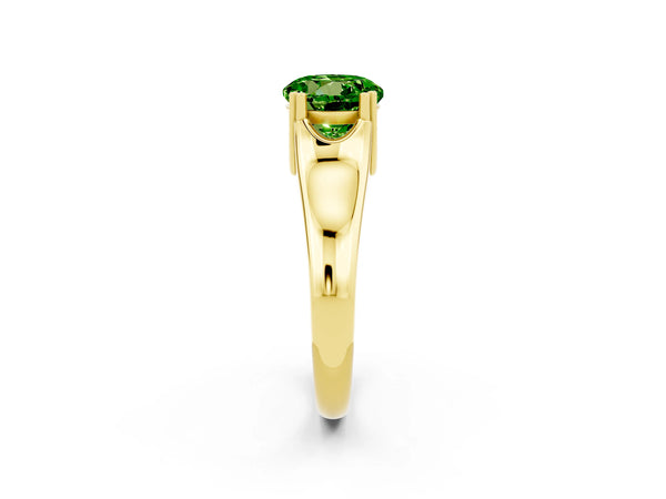 Yellow gold Round Cut Peridot Solitaire Ring with Wide Band and Prong Setting