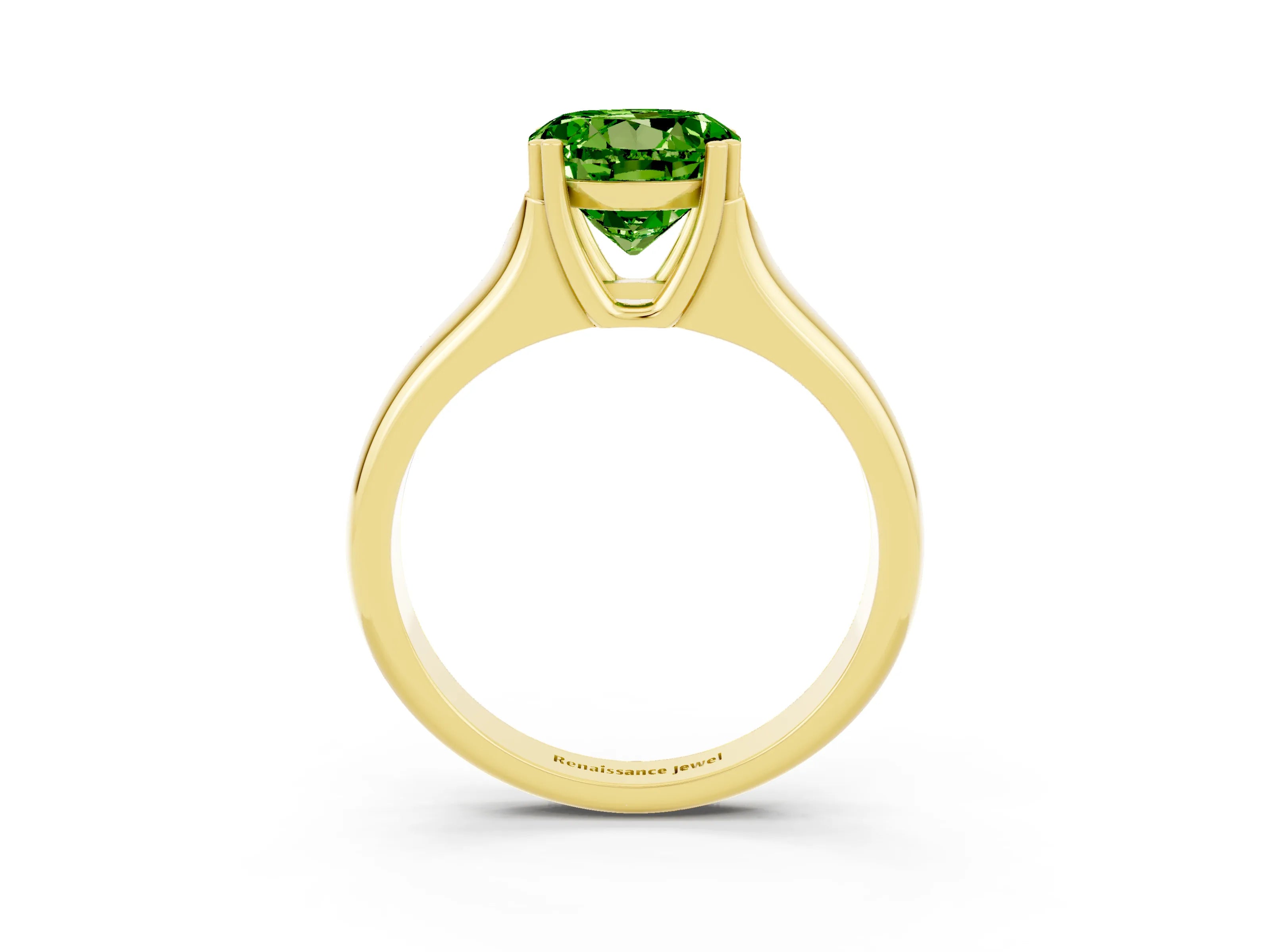 Yellow gold Round Cut Peridot Solitaire Ring with Wide Band and Prong Setting_3