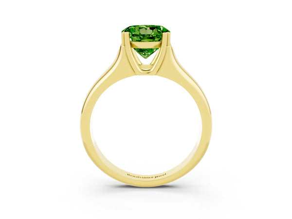 Yellow gold Round Cut Peridot Solitaire Ring with Wide Band and Prong Setting