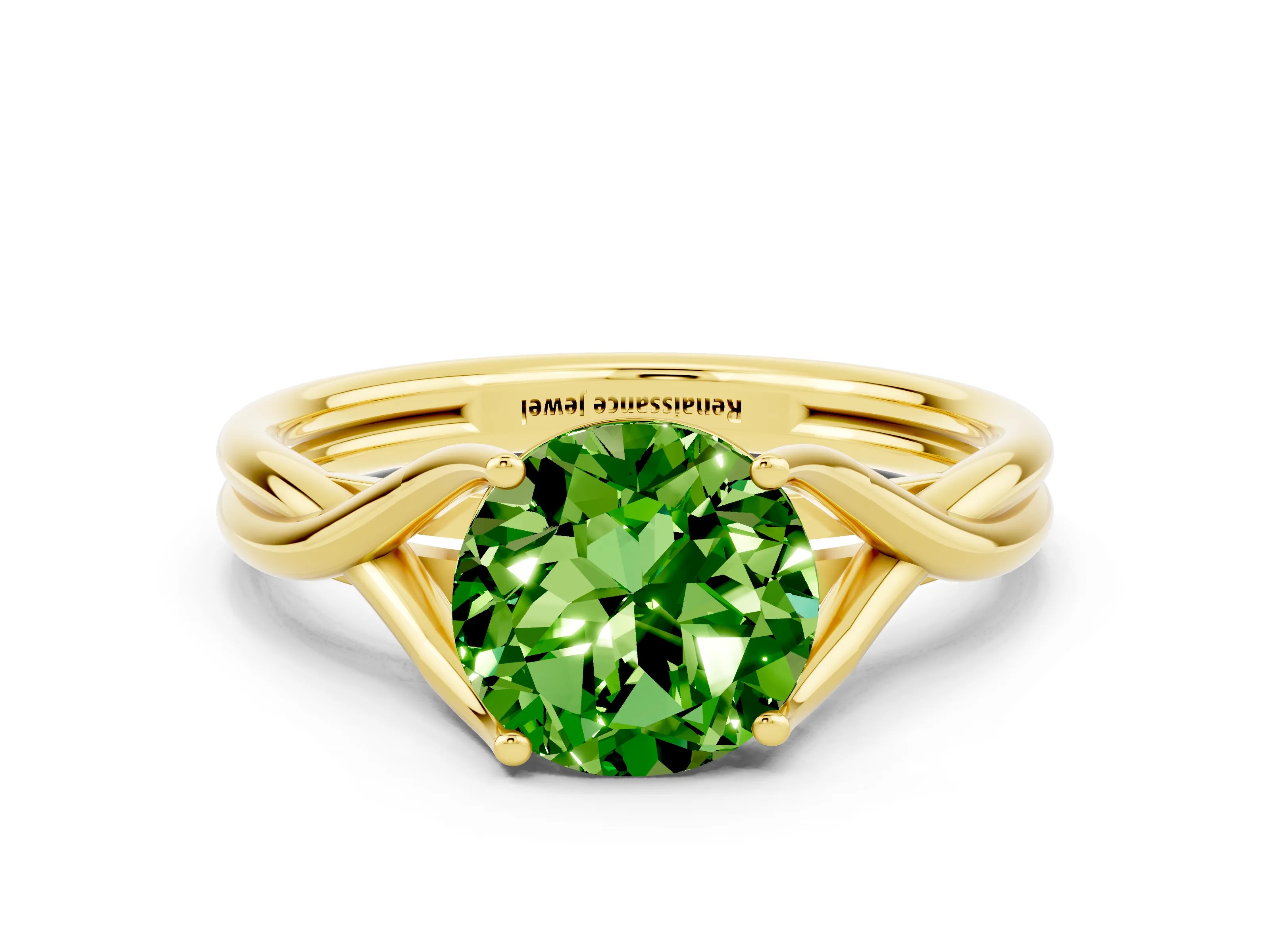 Yellow gold Round Cut Peridot Solitaire Twist Band Prong Setting Ring_24