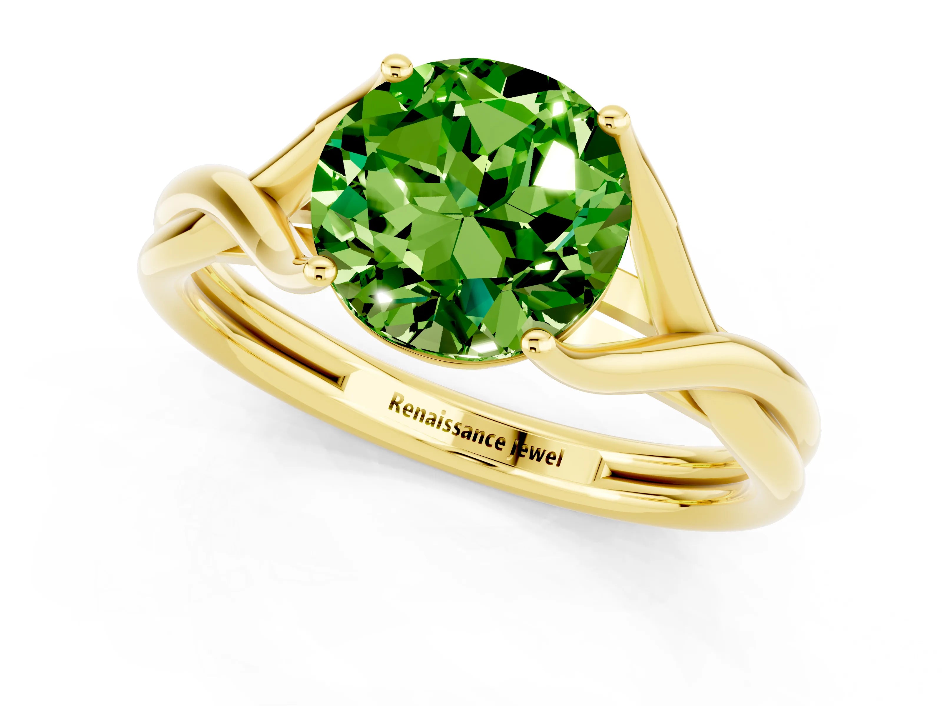 Yellow gold Round Cut Peridot Solitaire Twist Band Prong Setting Ring_25
