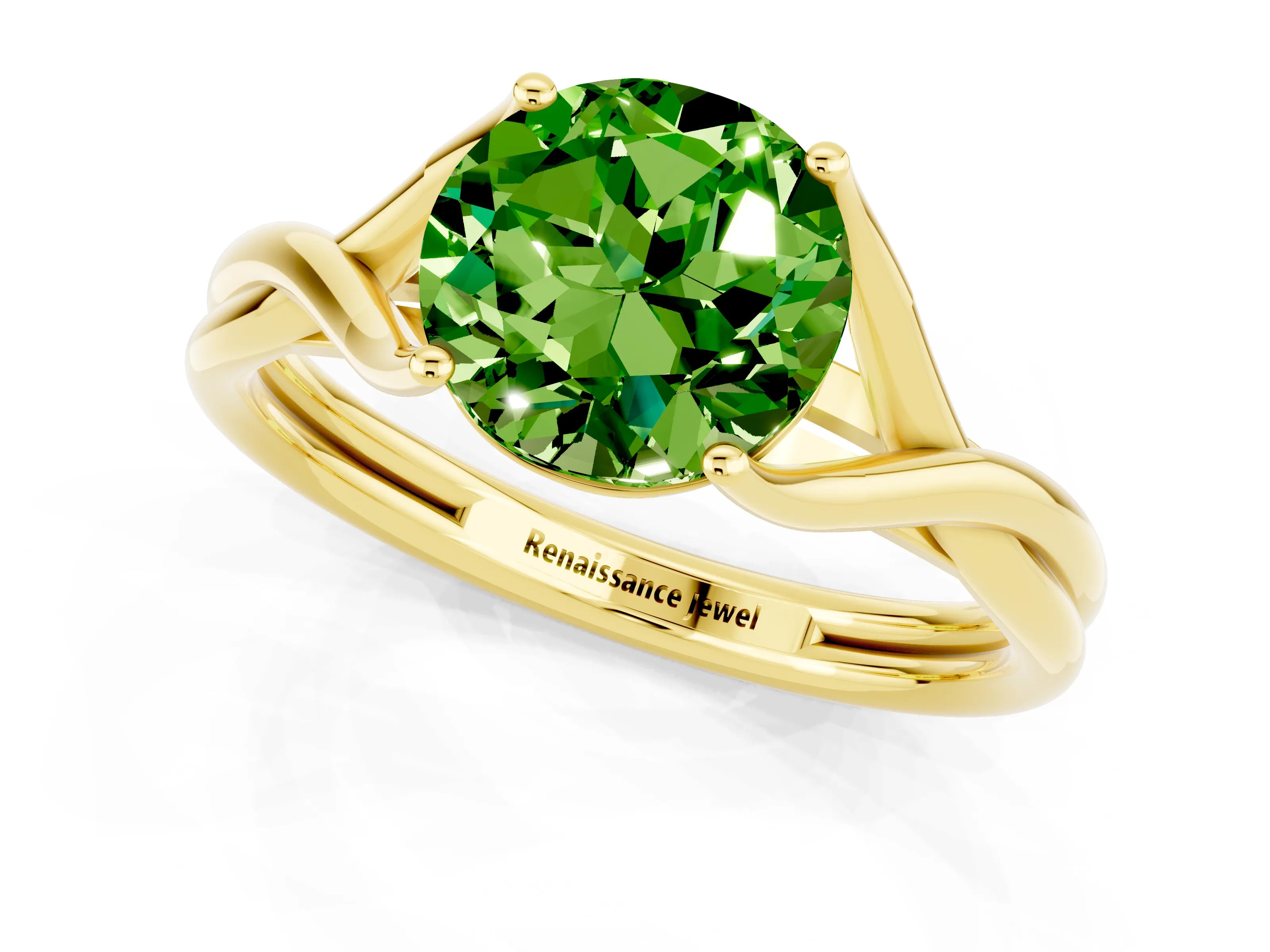 Yellow gold Round Cut Peridot Solitaire Twist Band Prong Setting Ring_37