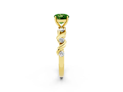Yellow gold Round Cut Peridot Solitaire Twisted Band with Round  Accents and Prong Setting_14