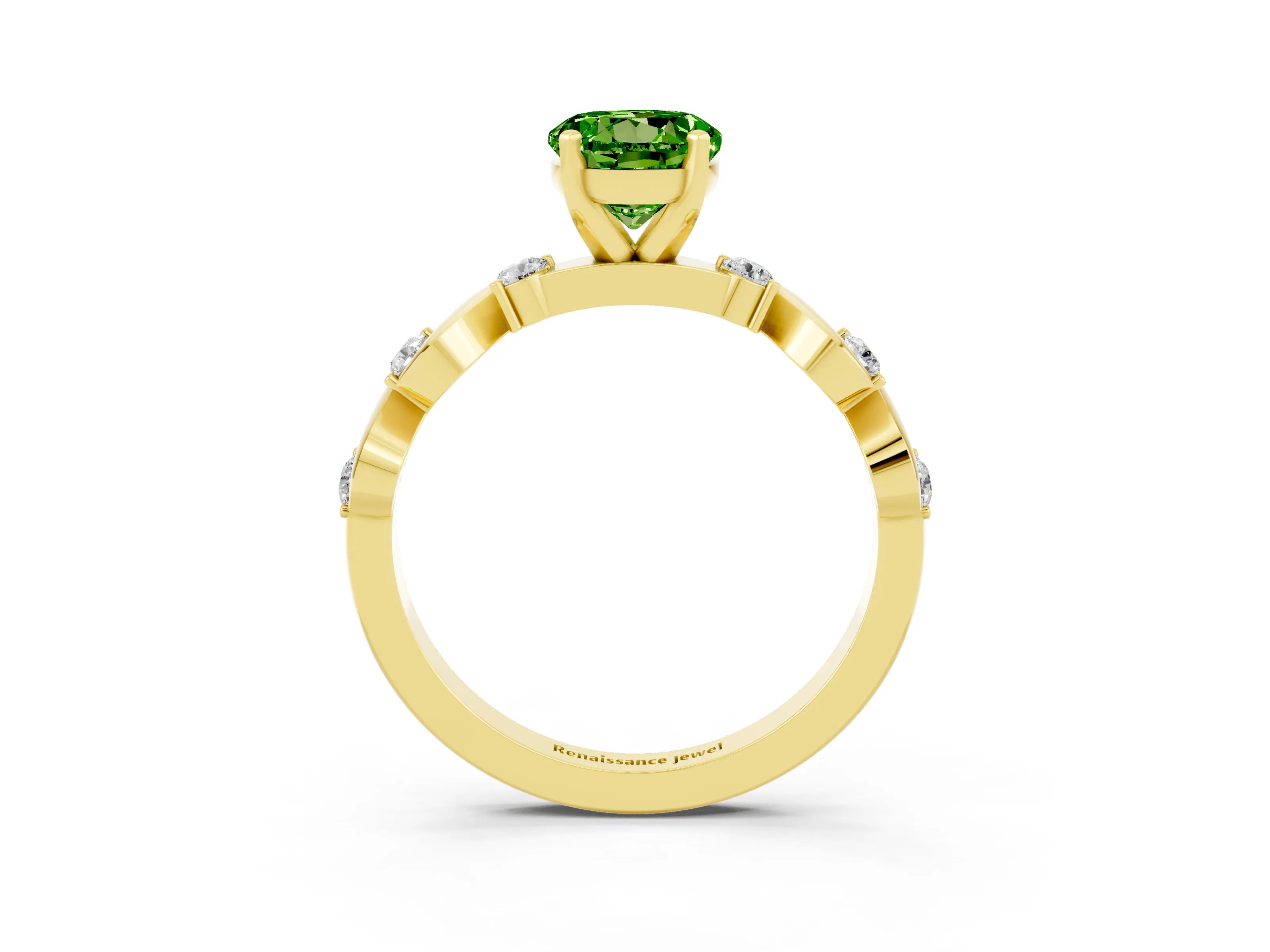 Yellow gold Round Cut Peridot Solitaire Twisted Band with Round  Accents and Prong Setting_15