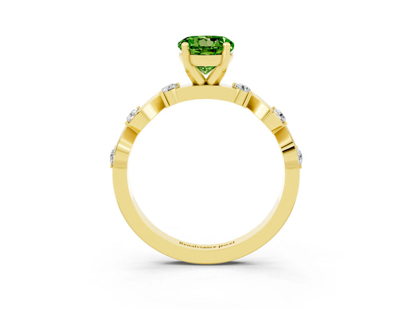 Yellow gold Round Cut Peridot Solitaire Twisted Band with Round  Accents and Prong Setting