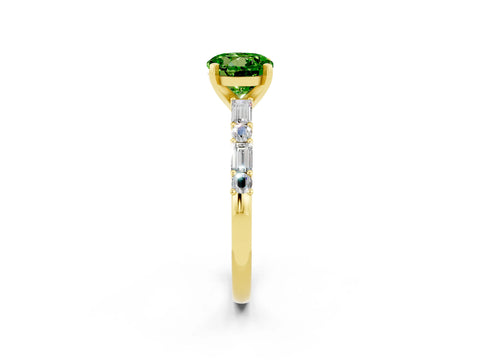 Yellow gold Round Cut Peridot Solitaire with Side Baguettes and Channel Set Band_2